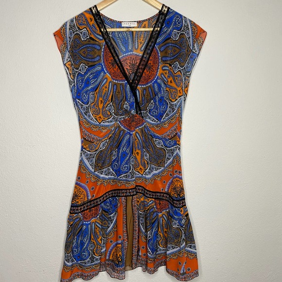 Sandro Paris Paisley Print Silk Wrap Dress Orange Blue - Picture 10 of 10